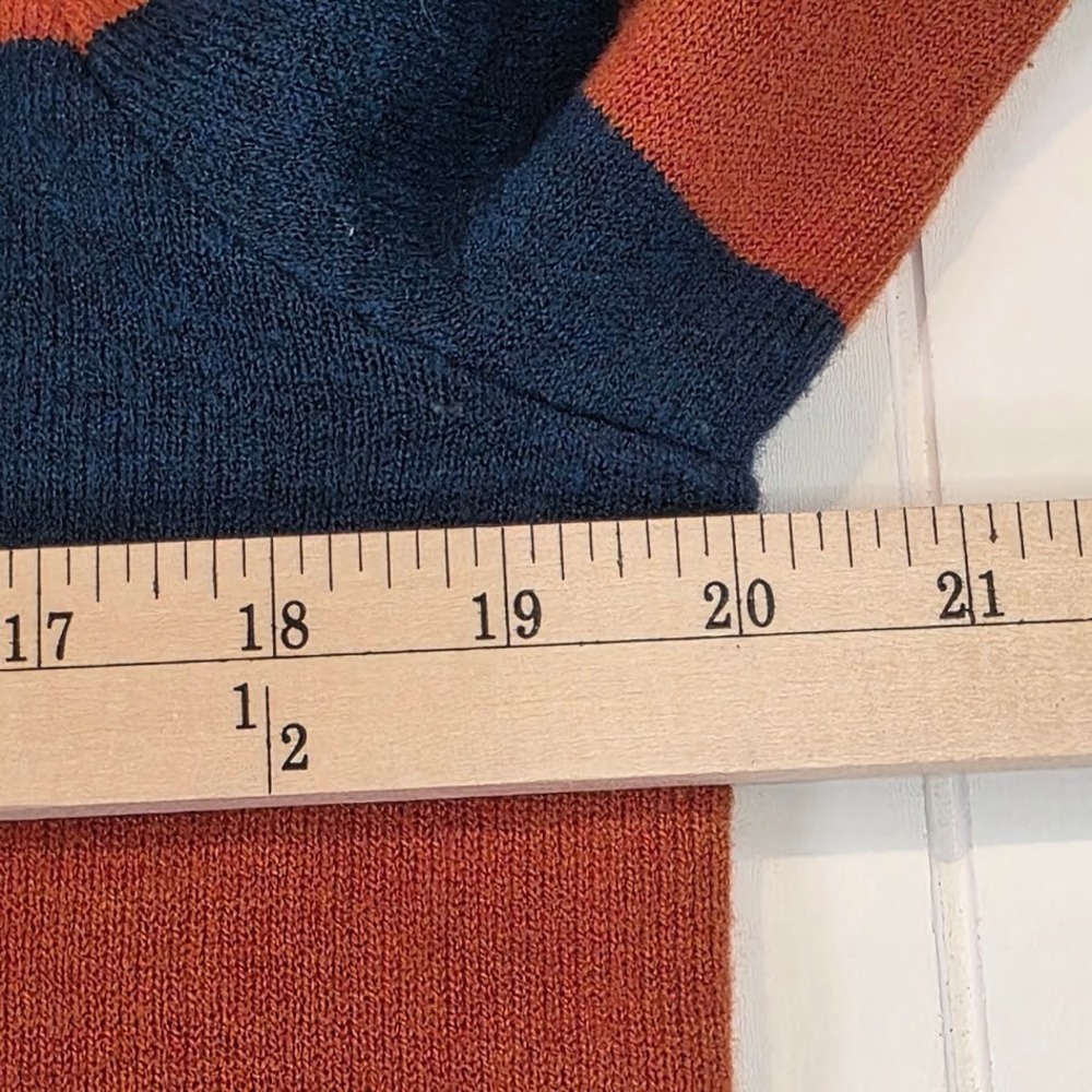 Toad&Co Women S Joni Bell Sleeve Sweater Orange Blue Stripe Mock Neck Wool Blend - Picture 8 of 9